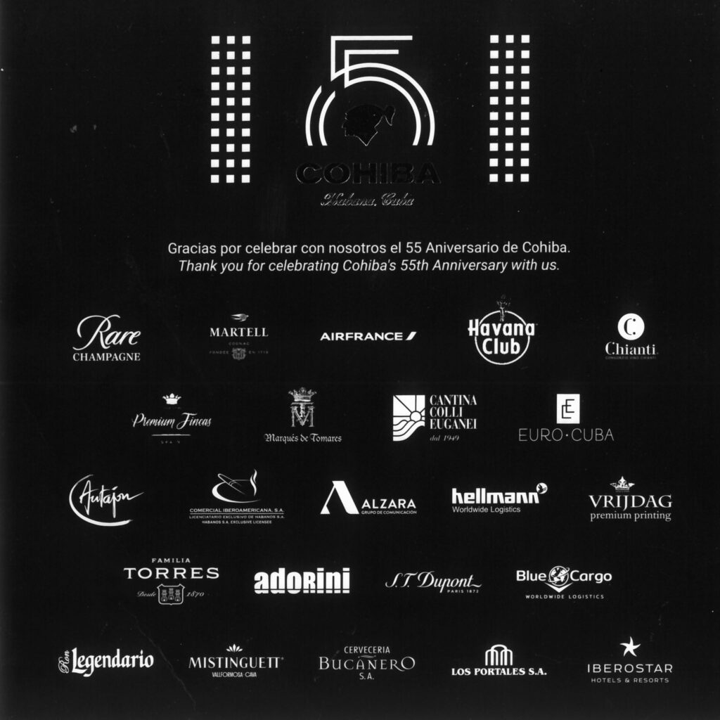 Concluye con gran éxito de crítica y asistencia la semana de eventos en conmemoración al 55º Aniversario de la marca COHIBA  desarrollado en La Habana Cuba del 7 al 9 de septiembre.